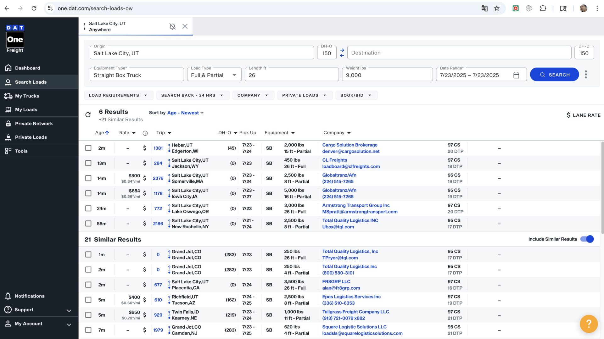 Menú lateral de DAT One