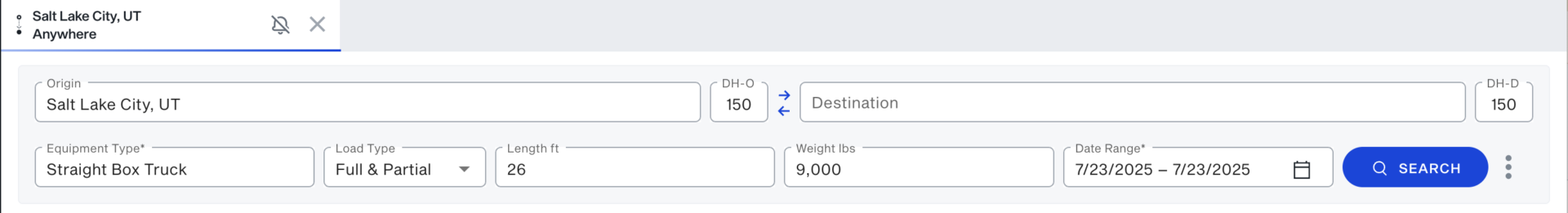Búsqueda de cargas en DAT